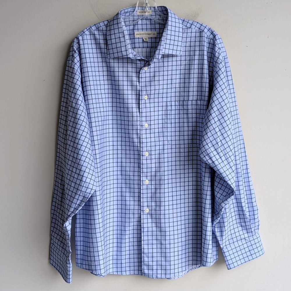 Pronto Uomo Blue Plaid Checkered Button Down Dress Shirt